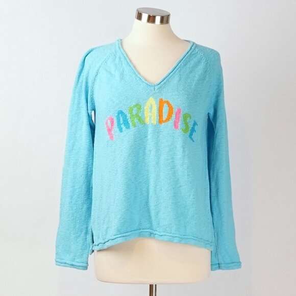Lilly Pulitzer Danette V Neck Sweater Paradise Seabreeze Blue Intarsia - Large